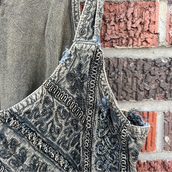 L’Pogee Washed Olive Green and Embroidered Spaghetti Strap Mini Dress - Picture 10 of 10